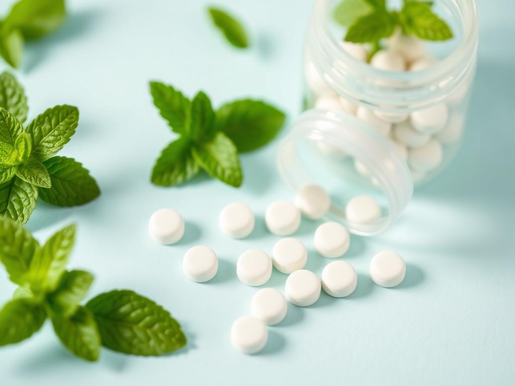 OraGlowPro mint chewable tablets with fresh mint leaves